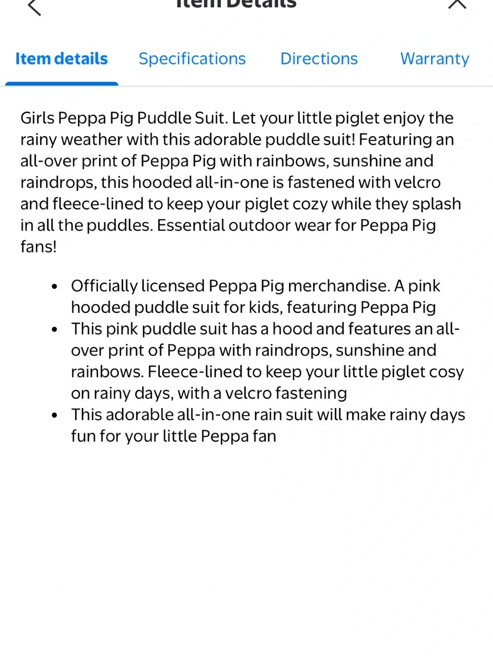 Brand new Peppa Pig Pink Splash Suit- Rain Gear
